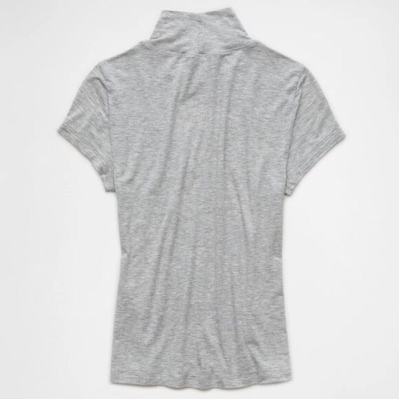 AE M-L Heather Gray Cropped Soft & Sexy Mock Neck Short Sleeve T-Shirt - Picture 4 of 10